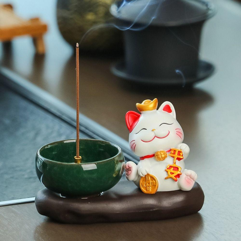 Creative Lucky Cat Incense Burner Traditional Aromatherapy Base  Home Decoration