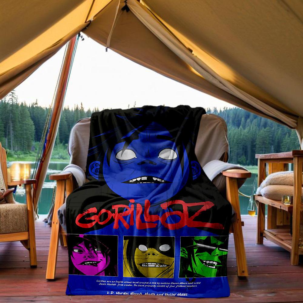 1pc Gorillaz Fictional Outdoor Blanket Lightweight Flannel, All-Season Use for Sofa, Bed, Travel, Camping, Living Room, Office, Couch076