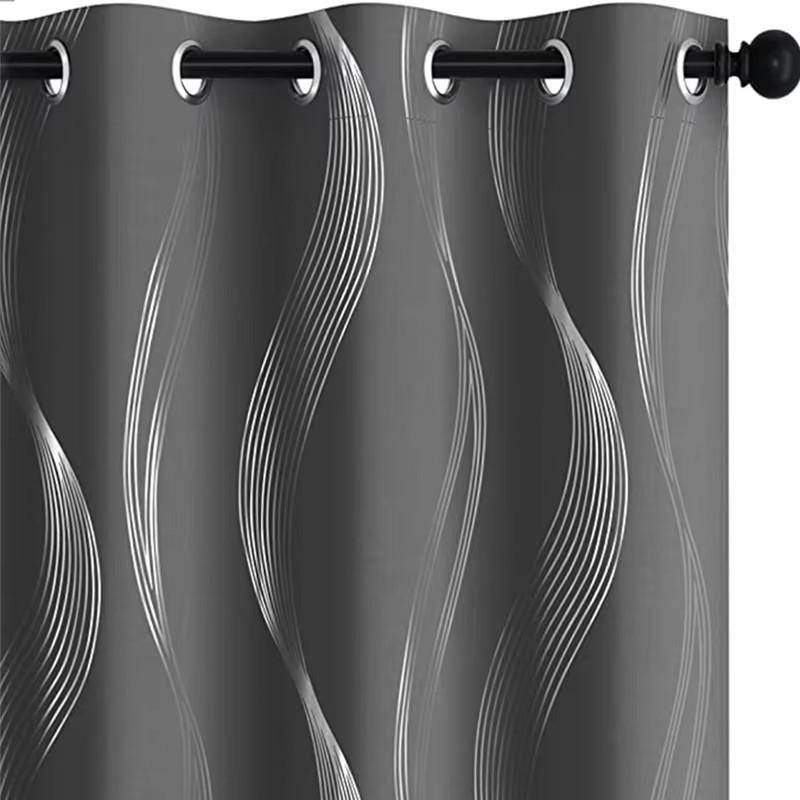 2 Stücke Vorhänge Silberne Welle Gestreiftes Muster Fenster Drapieren Dekoration Verdunkelung Tülle Top Fenster Behandlung Für Schlafzimmer Wohnzimmer