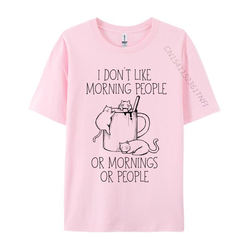 I Hate Morning People And Mornings And People Coffee Cat Cotton Unisexs Casual Unisex Tshirt Camisa Tops Shirt Retro Unique