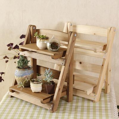 2 Tier Vintage Wooden Plant Stand Flower Pot Rack Planter Pot Display Holder Balcony Garden Courtyard Foldable Storage Shelves