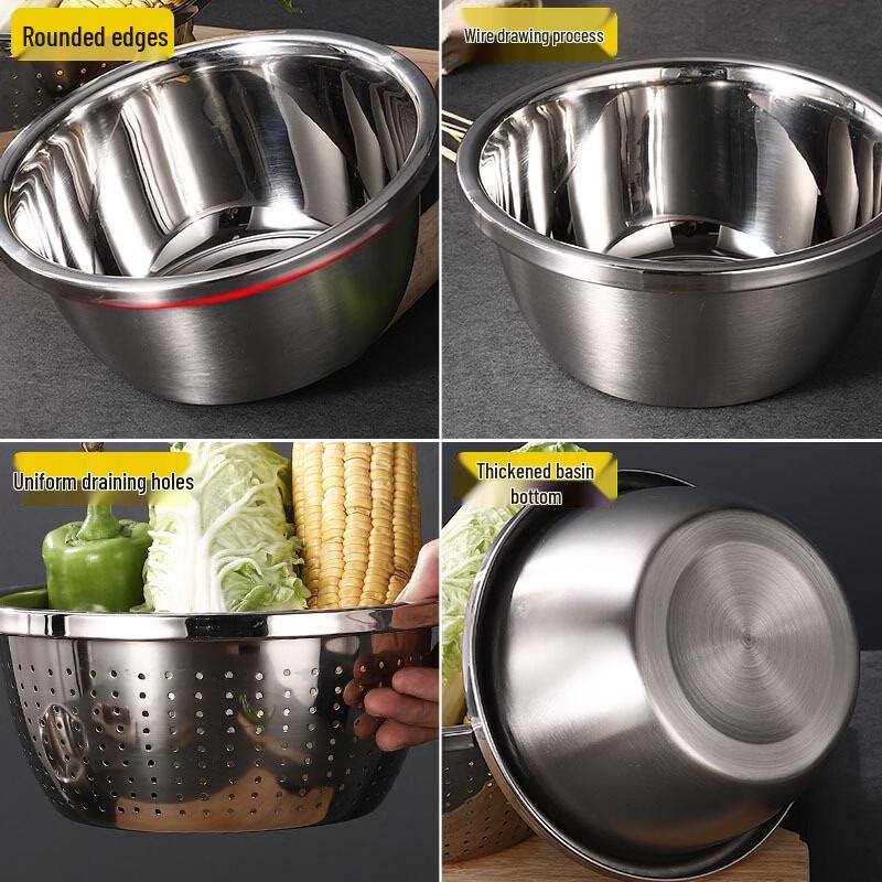 Jichulong Stainless Steel Mixing and Drain Bowl Set