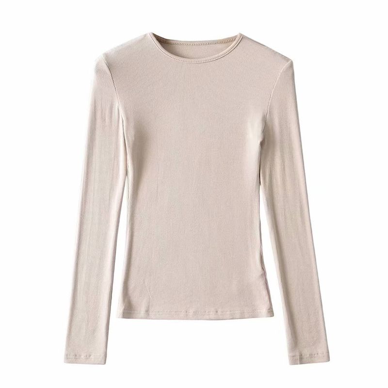 

Long-Sleeved round Neck Slim-Fit Tops Base Shirt for All Seasons Beige S