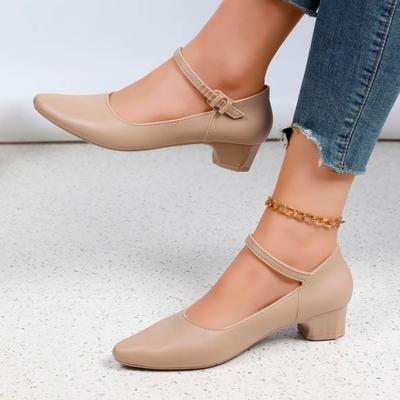Spring Women's Heeled Shoes New Pionted Toe Shallow Chunky Heel Ankle Strap Single Shoes for Women Dress Office Ladies Pumps
