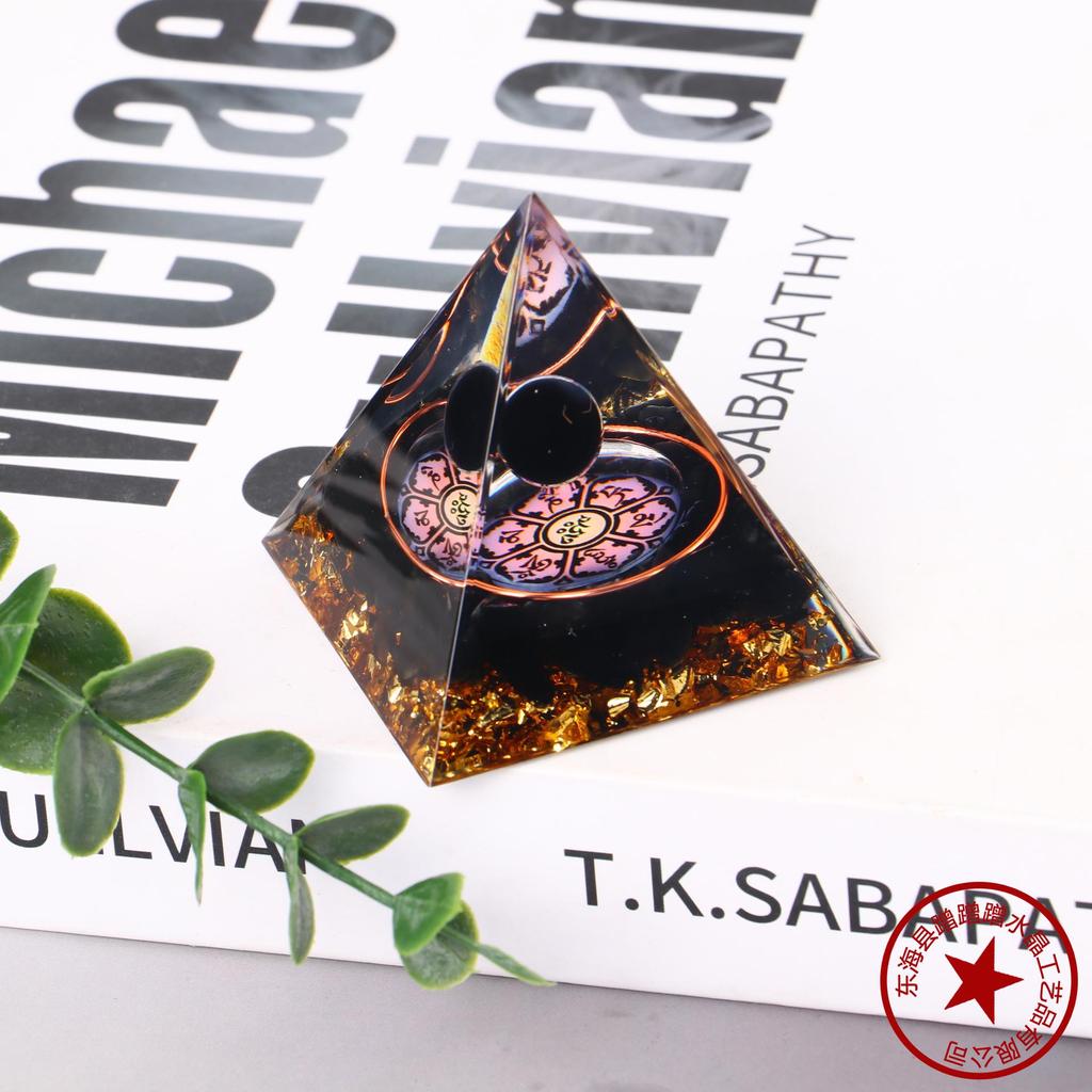 Handmade Natural Crystal Resin Pyramid Ornament for Home and Office