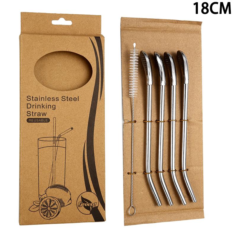 304 Stainless Steel Straw Spoon Set For Beverage Stirring And Filtering 18cm
