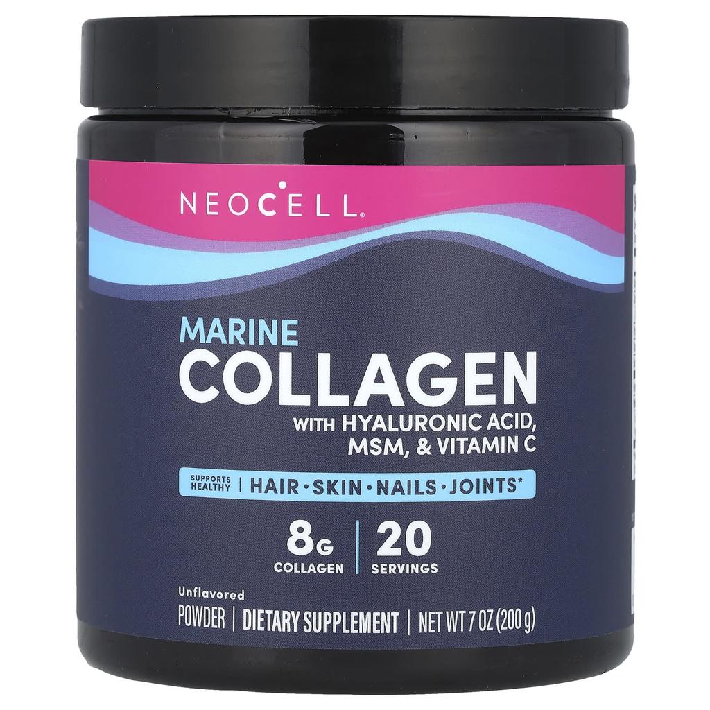 Marine Collagen Powder, Hyaluronic Acid, MSM, Vitamin C, Unflavored, 200G(7Oz)