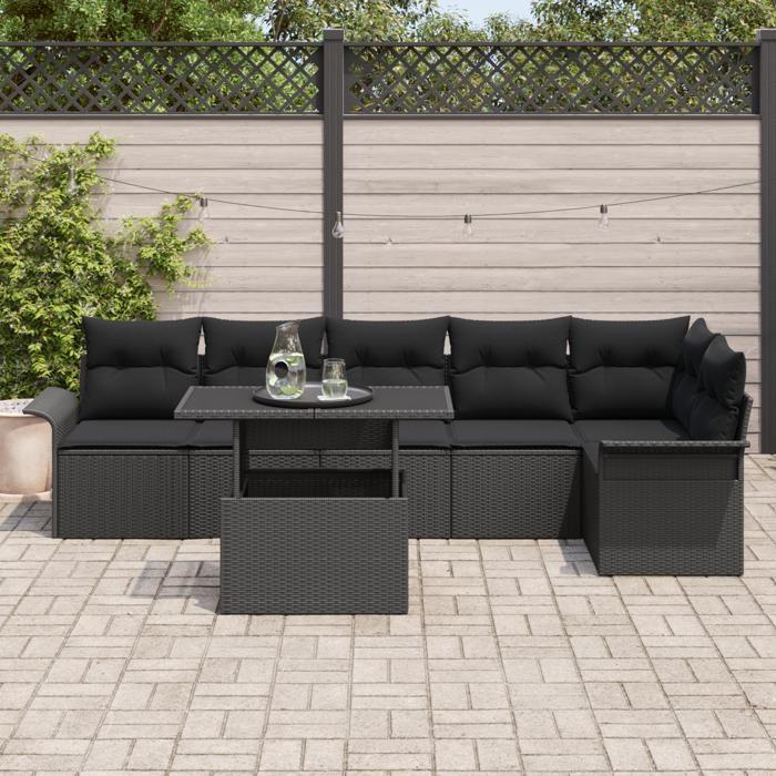 VidaXL 7-Piece Garden Sofa Set with Cushions Black Rattan 3348299