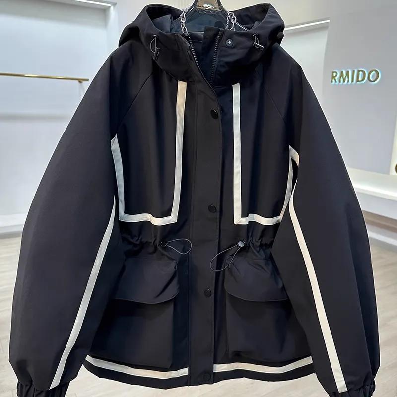 Women's Spring/Fall Color-Blocked Jacket Casual Trench Coat
