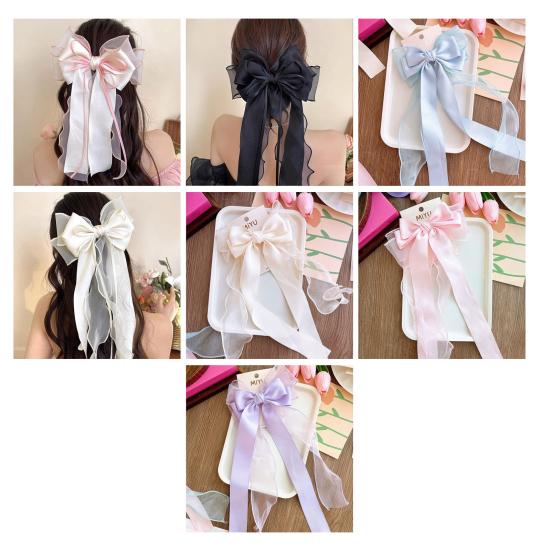 Frühlings-Haarnadel Langes Band Netzgarn Satin Schleife Dekoration Hinterkopf Haarspange Helle Farbe Vielseitig Thematisches Haaraccessoire