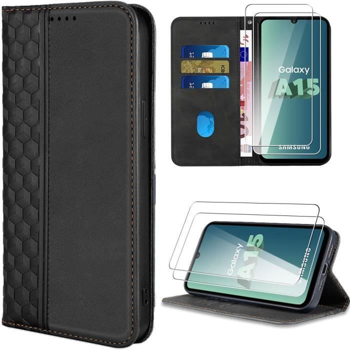 Coque de protection - Booling - pour Samsung Galaxy A15 - Noir - Motif Mosaïque - 2 Verres Trempés Inclus