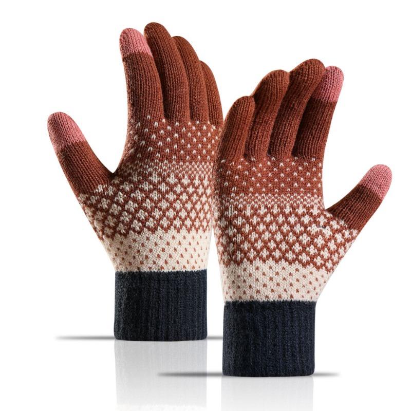 

Knit Gloves Women s Double-layer Fleece-thickened Cold-proof Touch Screen Finger Warm Outdoor Cycling Gloves 1pairs червоний