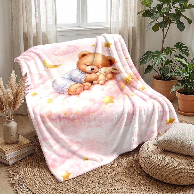 Teddy Bears with Stars and Clouds Theme blanket Lightweight Warm Flannel Blanket Decorative Throw Blanket for Home Decoration