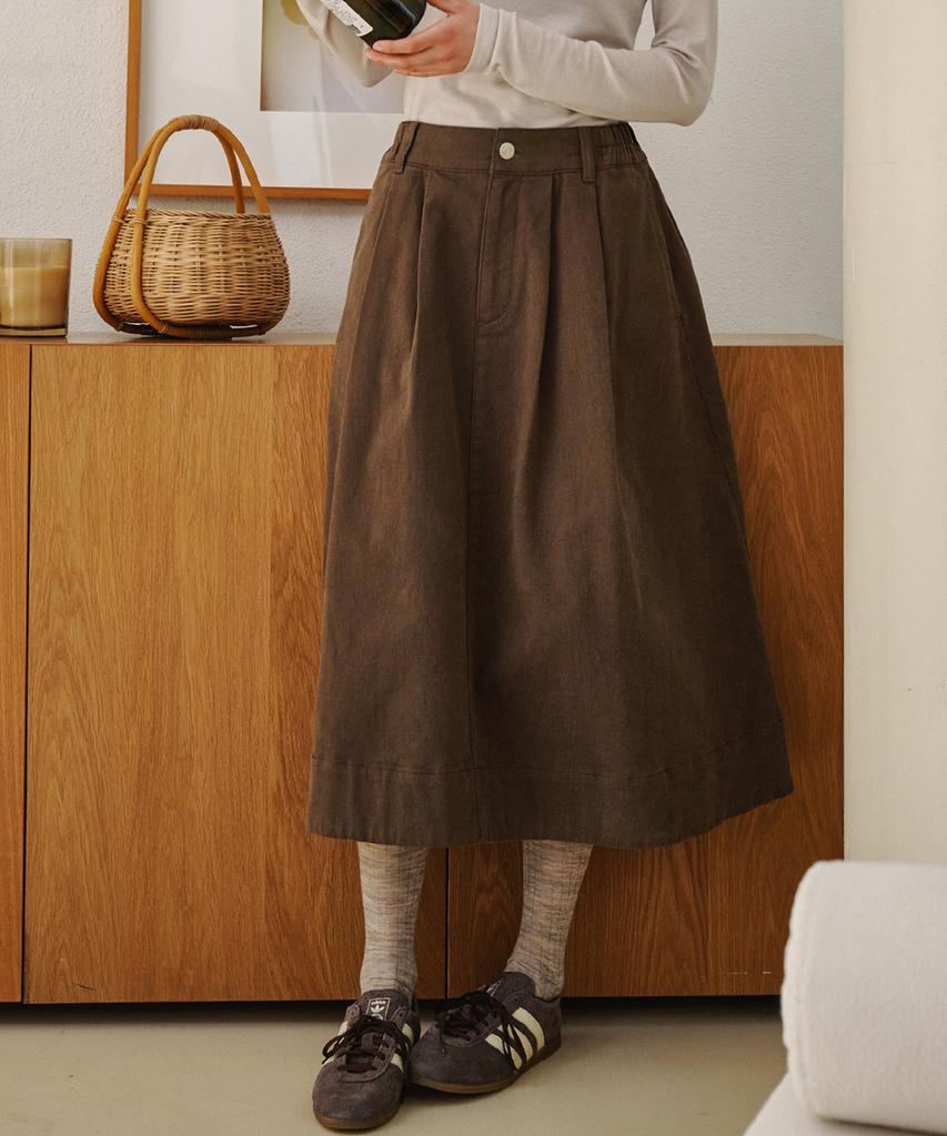 MALOUPE 3111 Brushed Collared Denim Skirt (Brown)