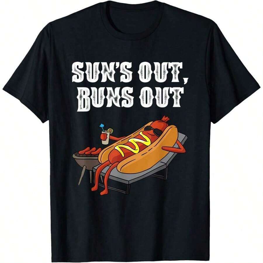180GSM Pure Cotton Printed T Shirt With Suns Out Buns Out Funny Hot Dog Bbq Sausage Food Love Design S