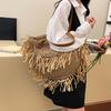 Damen Stilvolle Strick-Schultertasche mit Quaste Ausgehöhlte Flechttasche Verschleißfest Handgewebte Strandtasche Shopper Totes