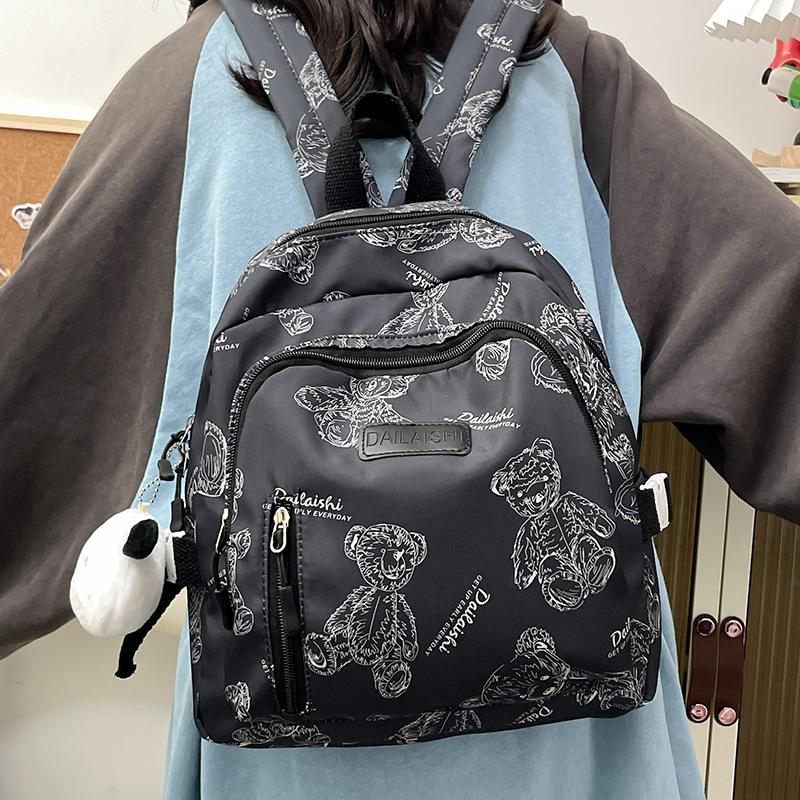 Schoolbag Textured Bear Printed Backpack Women's Fashion Lightweight Casual Student School Bag Large Capacity Short Trip Backpack