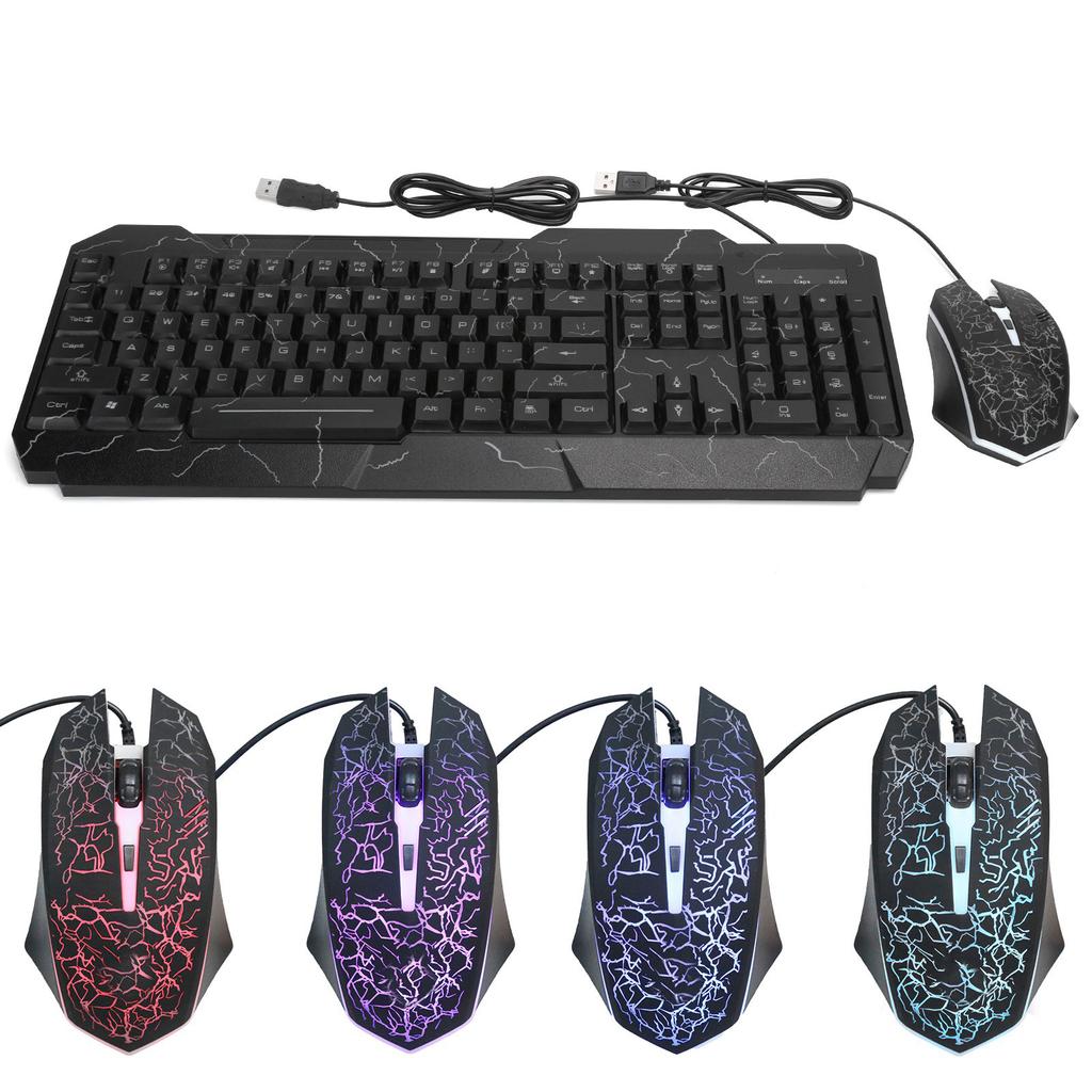 Wired Keyboard and Mouse Set Mechanical Cracked Character Illuminated Gaming AccessoriesD620