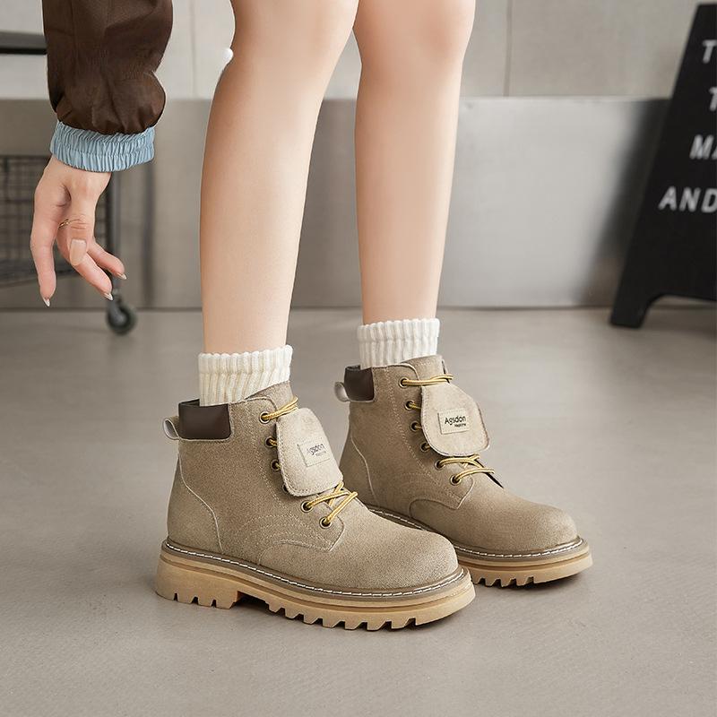 

Женские кожаные ботинки на толстой подошве, ретро ботинки цвета ревеня, ботинки в британском стиле, рабочая обувь, рыцарские ботинки 40 хаки