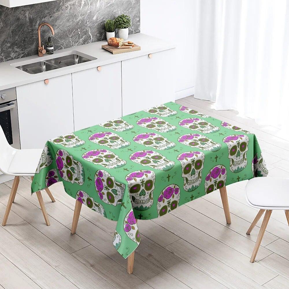 Rose Skull Smiling  Tablecloth Home Decor Stain Resistant Waterproof Table  Rectangular Kitchen Fireplace Tops