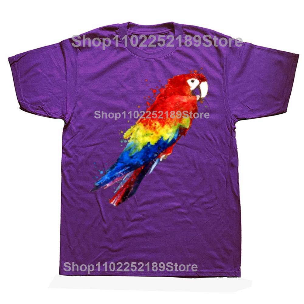 Funny Watercolour Colourful Parrot Bird T-shirts Men Women s Fashion Casual Oversized Tshirt 100% Cotton Loose Oversized T Shirt 4XL