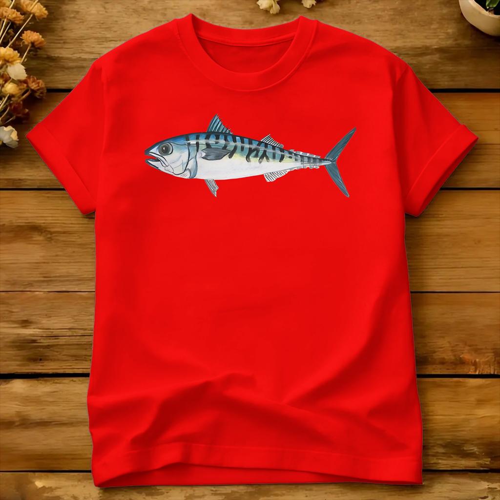 Atlantic Mackerel Handdrawn Fish Art T Shirt Beach Fashion Tshirts 100 Cotton Round Neck Oversized Tees Aesthetic Tshirt