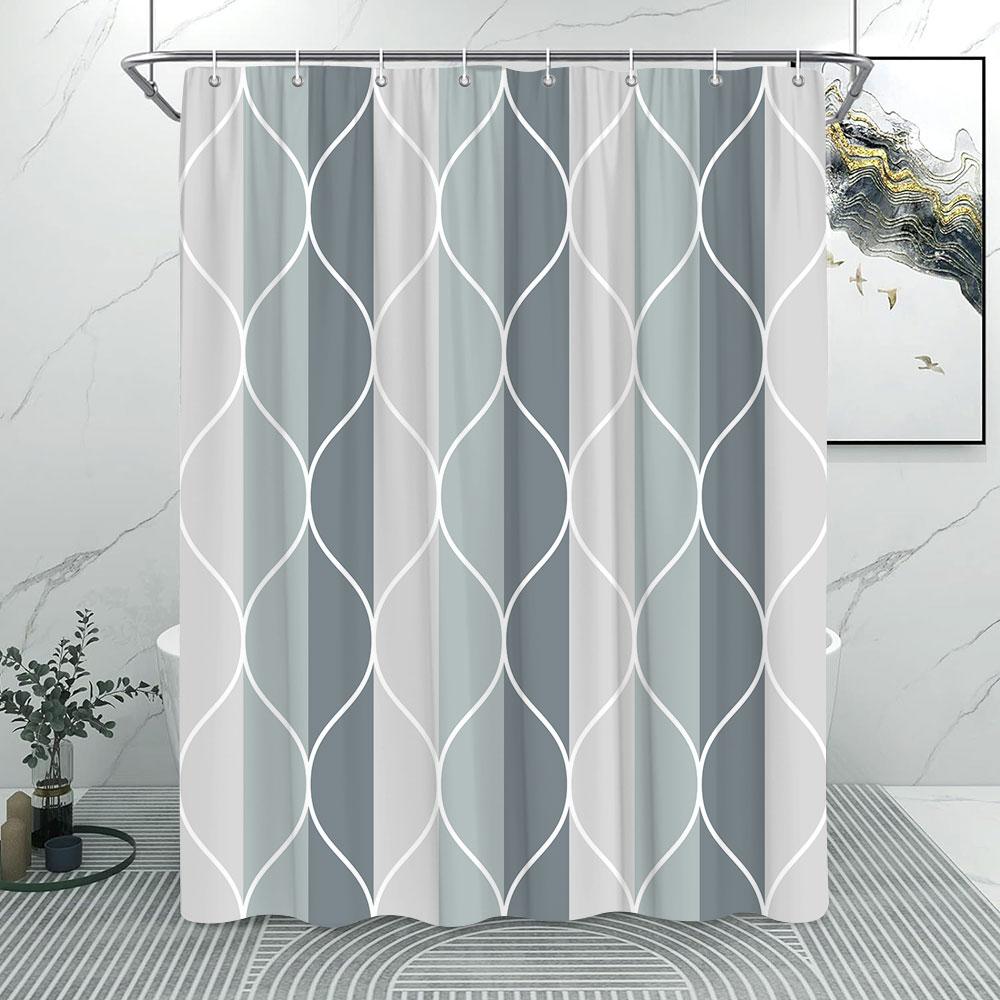 Tenda da Doccia alla Moda a Righe Grigie Motivo a Linee Semplici Moderne Casa Poliestere Stampato Tende da Doccia Arredamento Bagno Con Ganci