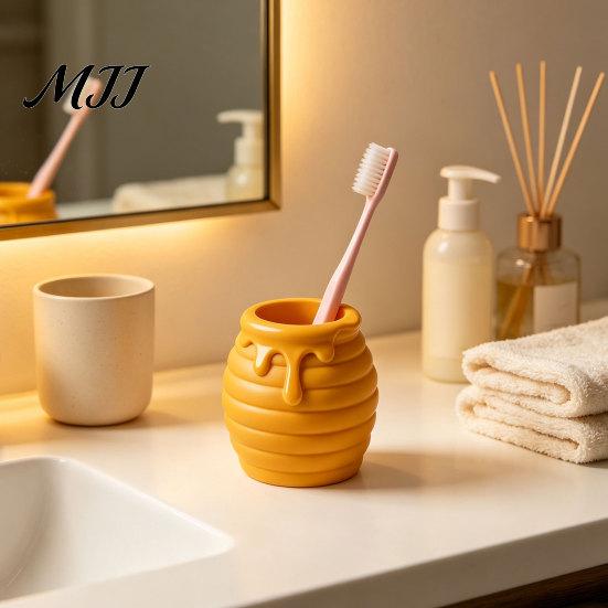 Office Desktop Organizer 3D Printed Honey Jar Pen Holder, Creative Desk for Small Item Storage Box Stationery, Makeup Brush Toothbrush Cute Container