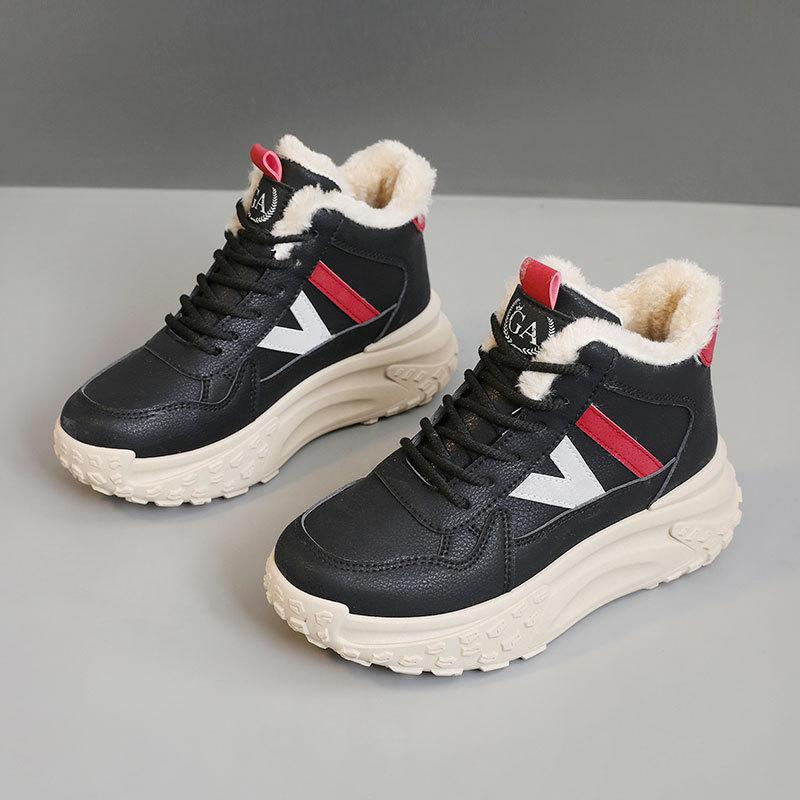 

HY936 нові зимові платформні спортивні повсякденні жіночі бавовняні туфлі теплі середньої висоти з кольоровими вставками та оксамитовою підкладкою студентські прості 40 чорний