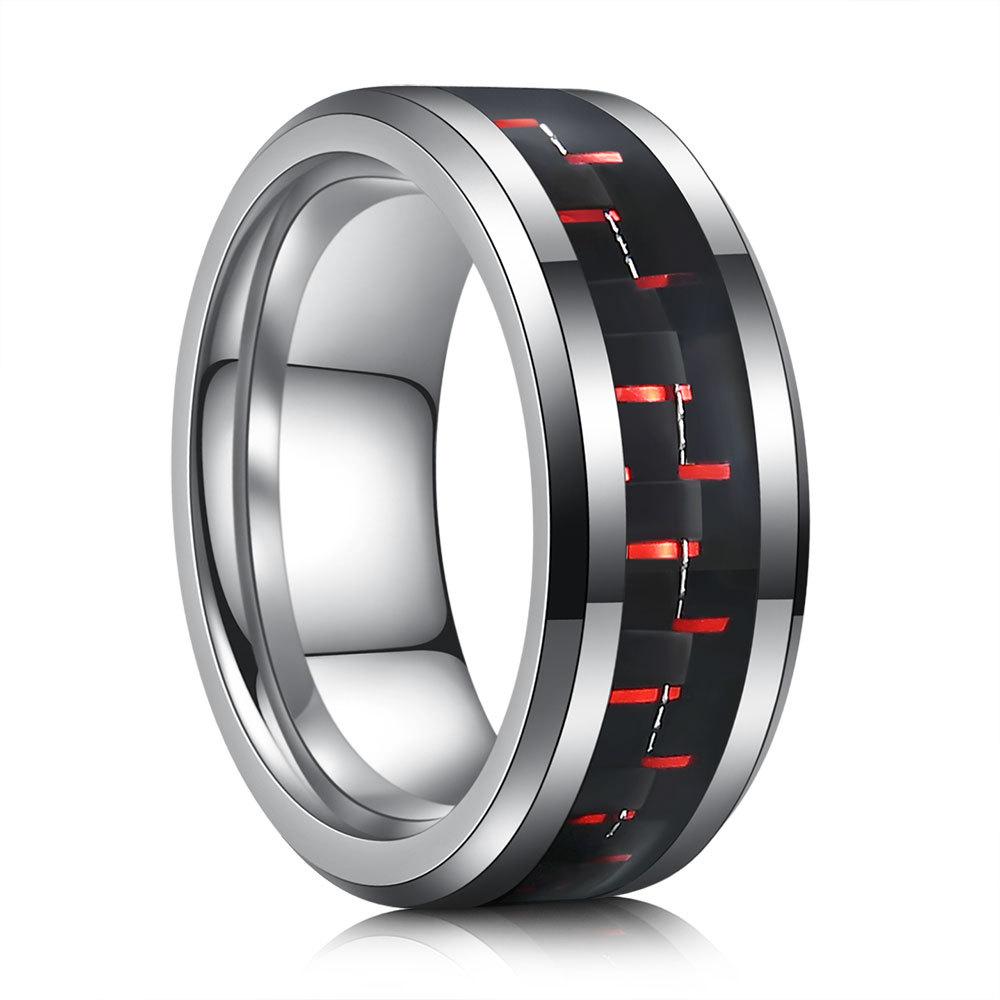

Кольцо из вольфрамовой стали с 8-миллиметровой скошенной вставкой из углеродного волокна Прочные Стильные Унисекс Украшения No. 12
