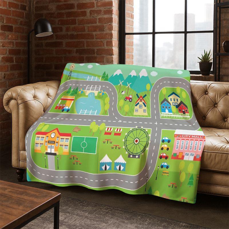 City Traffic Road Highway Runway Child Flannel Blanket Throw Blanket for Bedroom Living Room Bed Travel Camping Picnic Gift