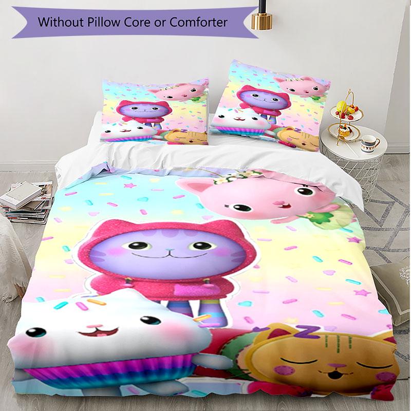 3pcs Duvet Cover Set (1*Duvet Cover + 2*Pillowcase, Without Core), Gabby's Dollhouse Print Soft All‑Season Bedding Set, Home Bedroom Decor Gift