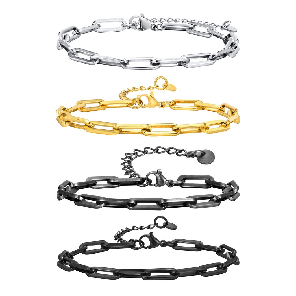 5mm Paperclip Chain Bracelets for Men Women,Waterproof Rectangle Stainless Steel Links Wristband,Trendy Zircon Gifts