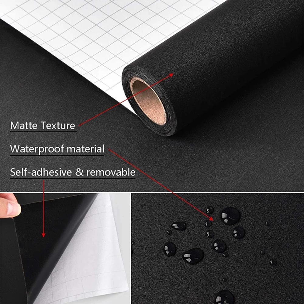 Matte Black Self-Adhesive and Removable Vinyl Wallpaper Waterproof  Contact Paper for Cabinets Countertops Wall Covering