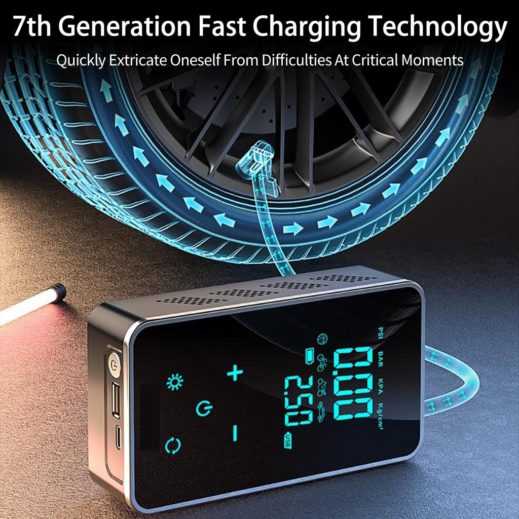 18000mAh Car Tire Inflator With LED Emergency Lights Portable Air Compressor Tire High-Pressure Pump With LED Display With Touch Screen