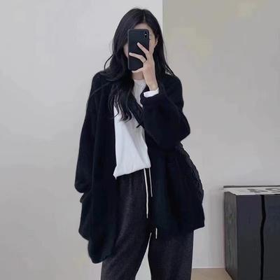 Autumn and Winter New Loose Casual Simple Knitted Cardigan Top Women's Solid Color Versatile Outer Sweater Jacket