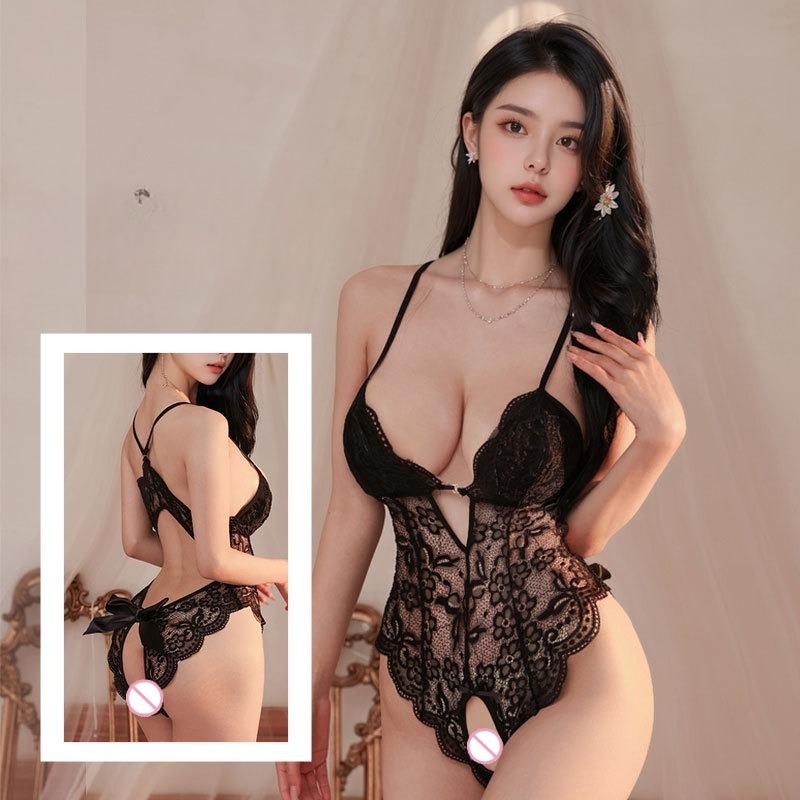 Ladies' Sexy Lingerie Sexy Lace Seduction Hollowed Out Open Top No Take Off Jumpsuit Hot See Through Suspender Pajamas