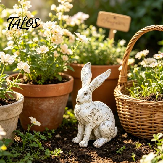 Outdoor Resin Sculpture Bunny Decor, Garden Yard Rabbit Statue Decorations, Easter Bronze Farmhouse Distressed Figurines, Spring Statues Home