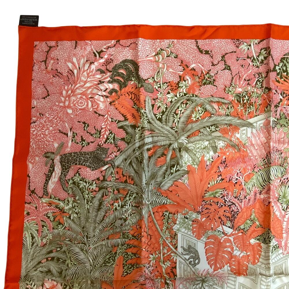 HERMES FAVBOVRG TROPICAL FAVBOVRG TROPICAL Faubourg Tropical silk Calle 90 scarf Orange silk Women Used