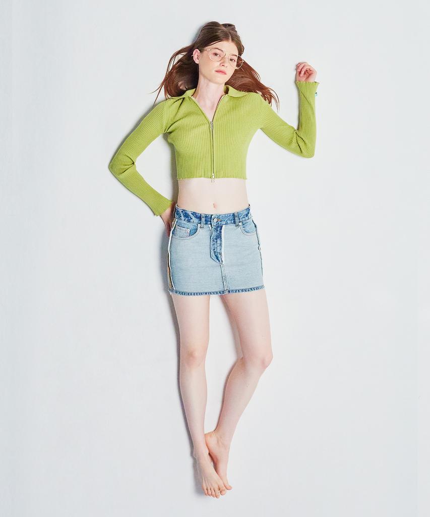 INSTANTFUNK Slim Zip-Up Knit - Olive Green