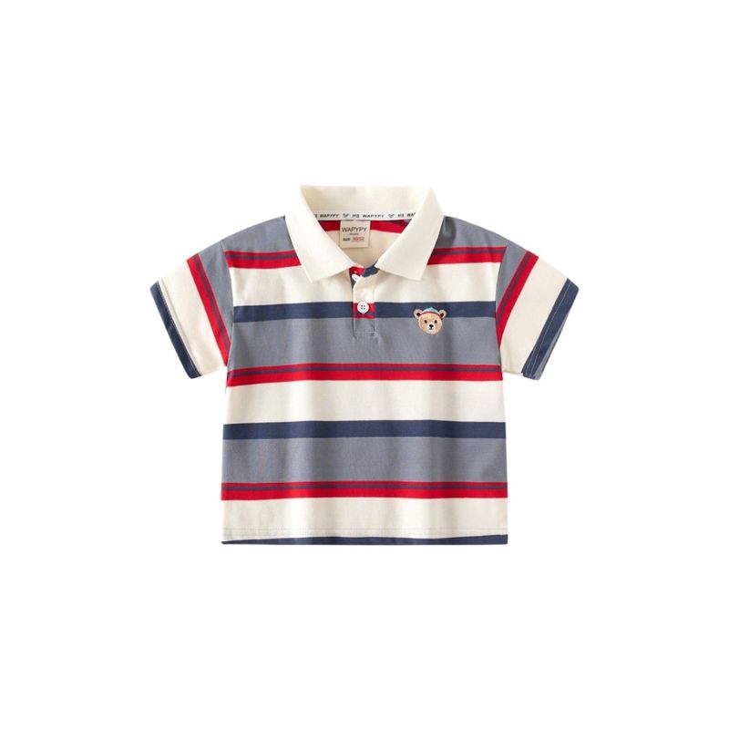 Trendy Children's Clothing Boys' Drop-Shoulder Short-Sleeved T-shirt Summer Kids Stripes Polo Shirt Baby Boy Lapel Half Sleeve Tops