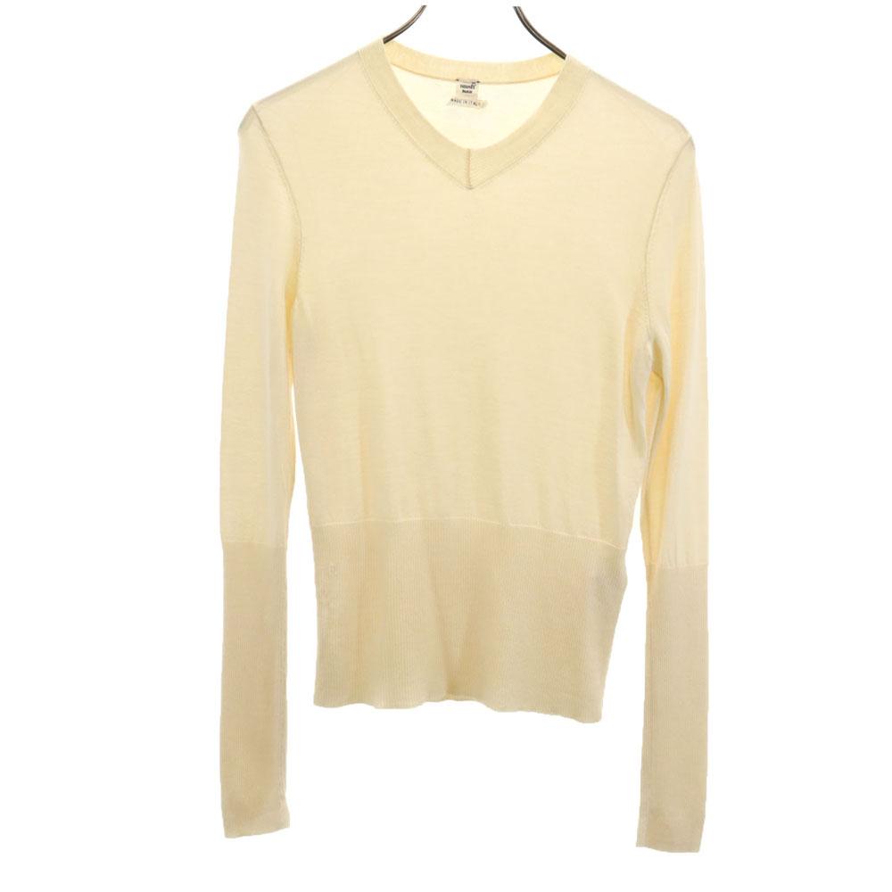 HERMES Italian cashmere Long sleeve Belly wrap ribbed V-neck sweater 38 Women Used