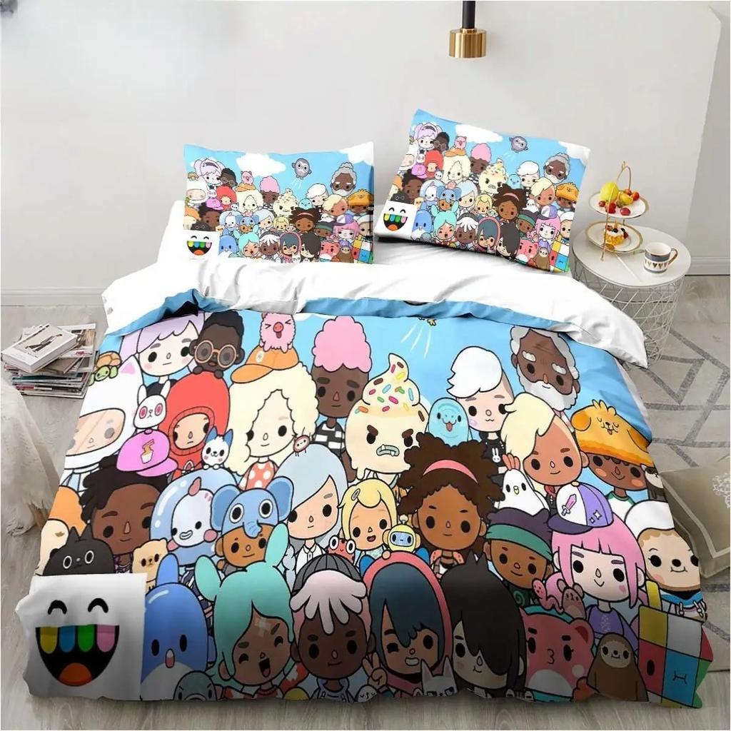 Nowy 3D Kreskówkowy Zestaw Pościeli Toca Life World Poszwa na Kołdrę Zestaw do Łóżka Poszwa na Kołdrę Poszewka Koc King Queen Size Chłopcy Dorośli