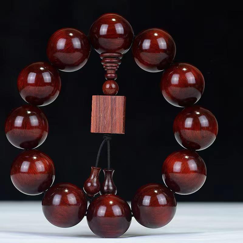 Unisex African Rosewood High-Density Gold Star Beads Bracelet - Indian Small Leaf Collectible Buddha Prayer Bracelet