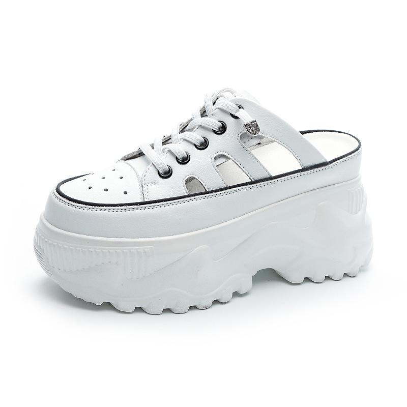 Round Toe Women Shoes Fashion Chunky Sneakers Woman Flats Loafers Slip On Super High Heels Platform Vulcanize Shoes 7.5CM