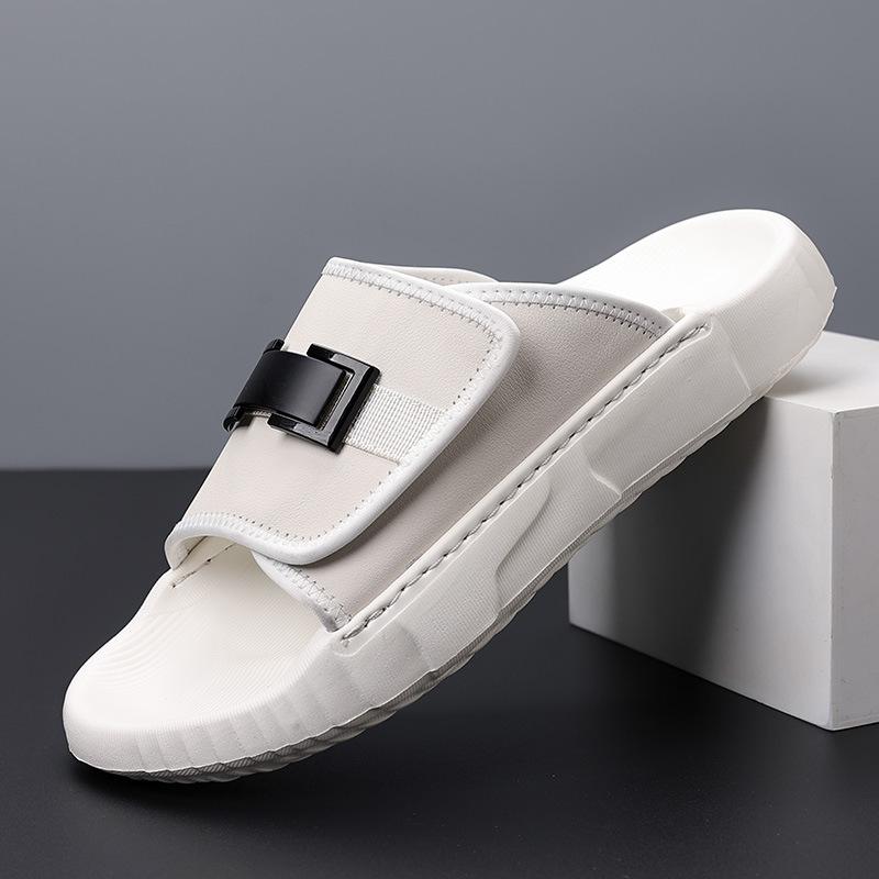Fashion Summer Cow Leather Slippers for Men Solid Color Fashion Casual Flip Flops Male Abrasion Resistant High Quality Slipper Shoes Man