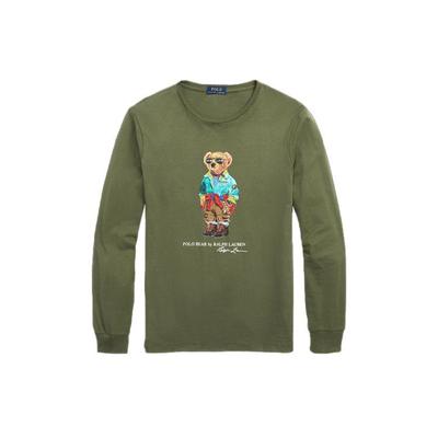 Polo SS23 T-shirt Girocollo Maniche Lunghe con Stampa Orso Uomo Top Verde Militare MNPOTSH16820300-310