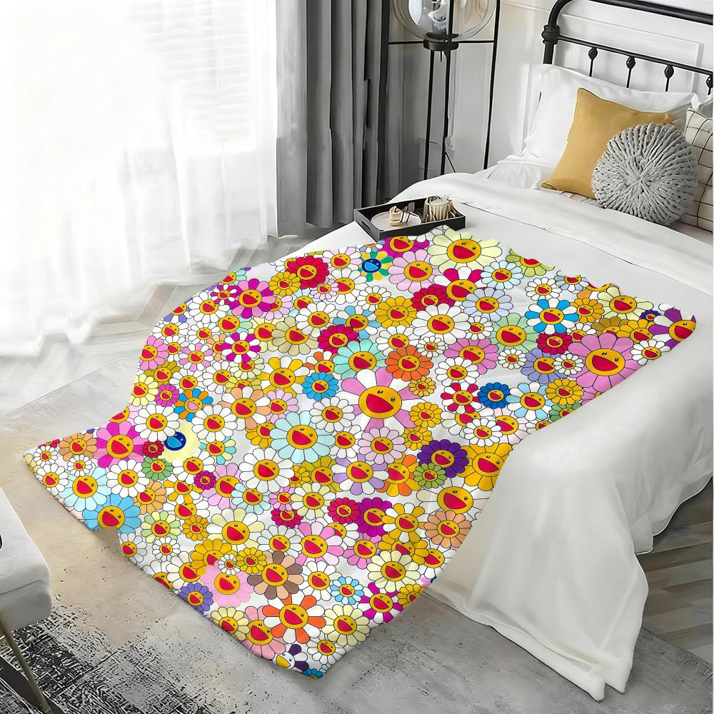 Blumen T-Takashi Murakami Decke Weiche Flanelldecke Warme Knie Hautfreundliche Decke für Sofa Büro Bett Reisen Winter Übergröße