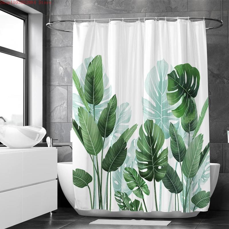 Cute Plant Pattern Shower Curtain With Hooks Waterproof Mildew Resistant Easy Install Washable For Home Bathroom Apartment