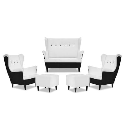 ARI DUO Lounge Set Sofa Armchairs Pouffes Family Furniture Black - White